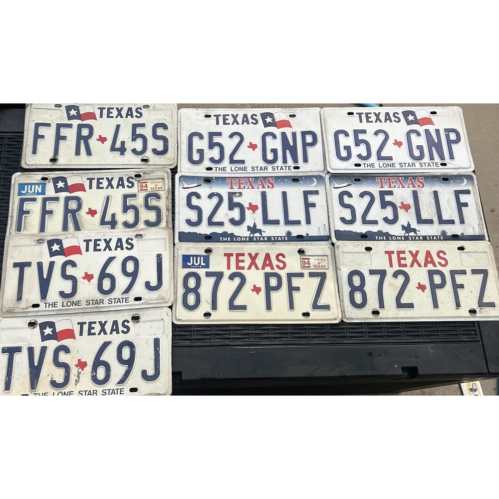 VTG Texas License Plates 10 Ea. 5 pairs 90s TVS69J FFR35S G52GNP 872PFZ S25LLF
